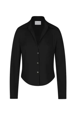 Fashion Anemos Fitted Button Down Shirt in Black Tops