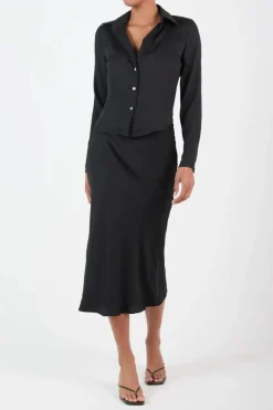 Fashion Anemos Fitted Button Down Shirt in Black Tops