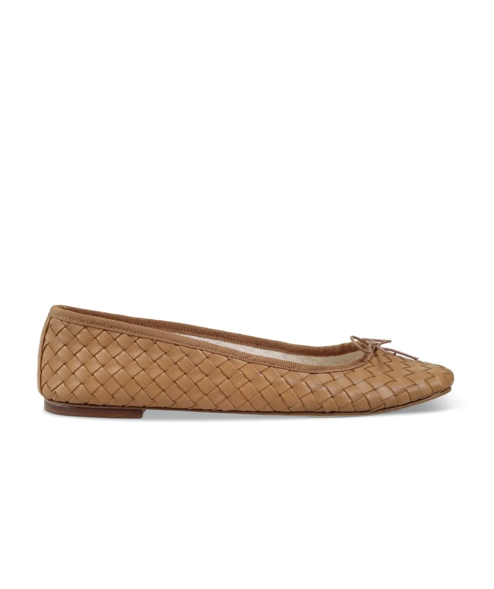 New By Milaner Nicole Ballet Flat in Woven Leather Caramel Shoes