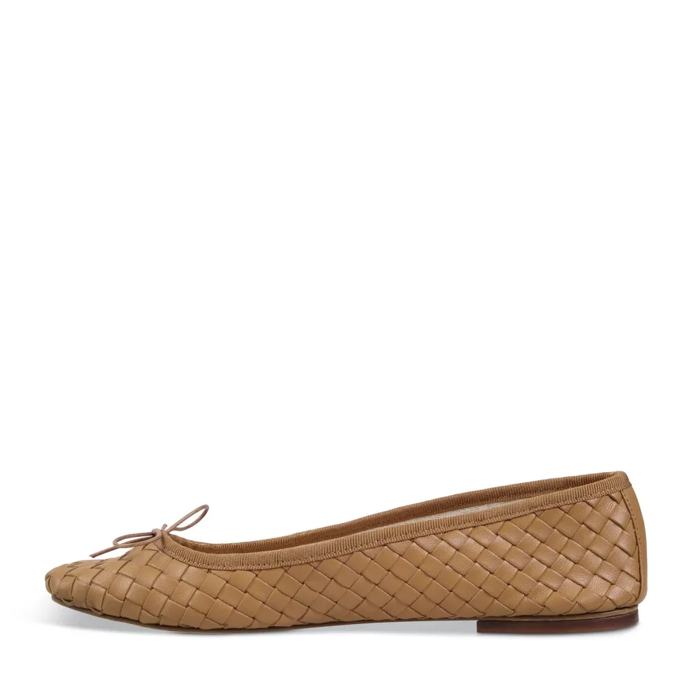 New By Milaner Nicole Ballet Flat in Woven Leather Caramel Shoes