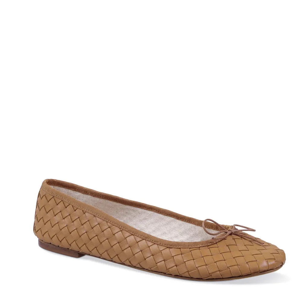 New By Milaner Nicole Ballet Flat in Woven Leather Caramel Shoes