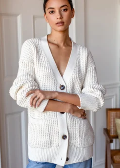 Hot Cozy Cotton Cardigan in Ivory Tanguis Tops