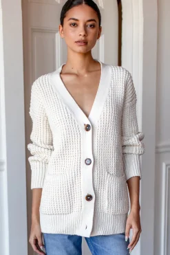 Hot Cozy Cotton Cardigan in Ivory Tanguis Tops