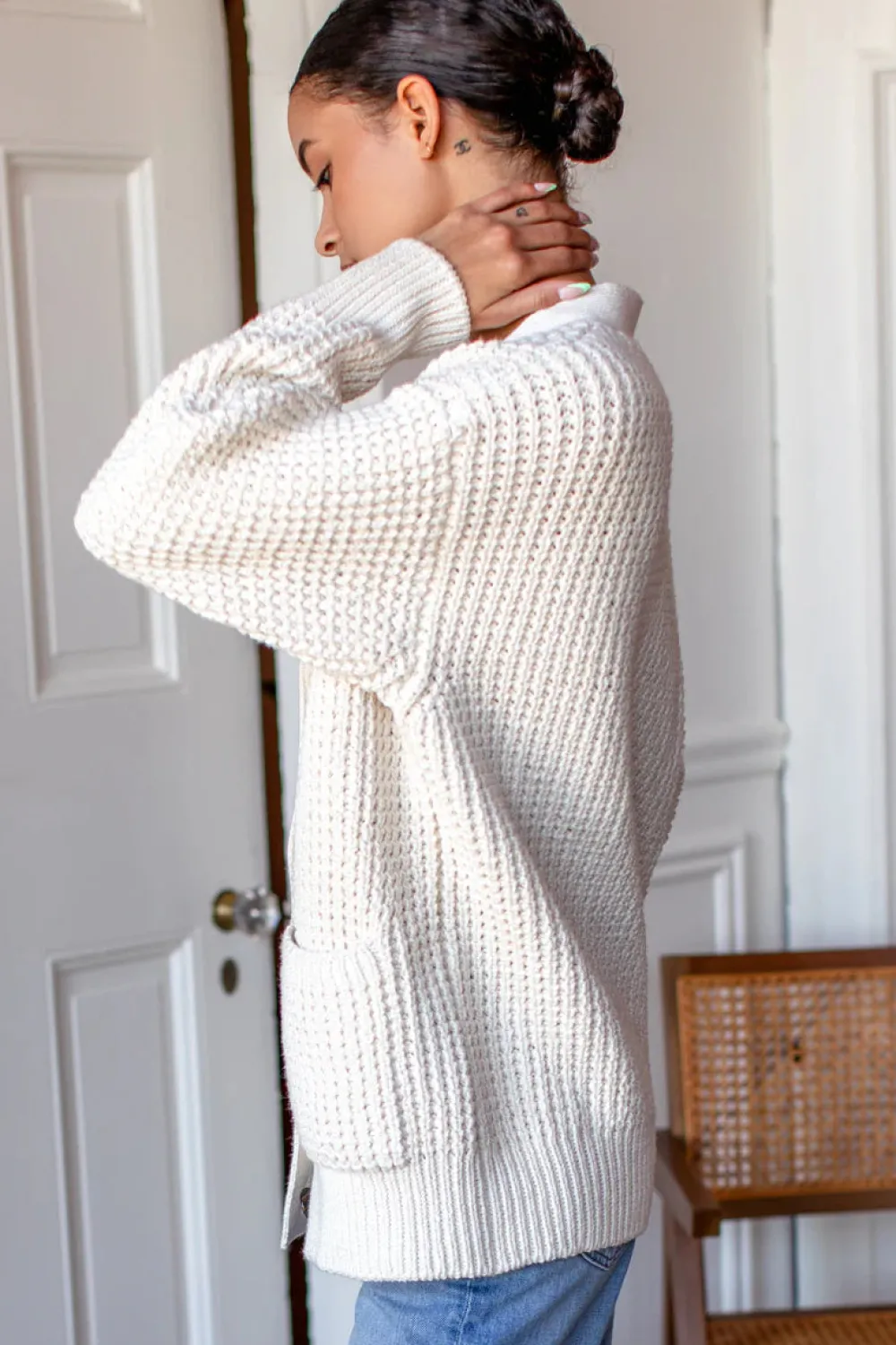 Hot Cozy Cotton Cardigan in Ivory Tanguis Tops