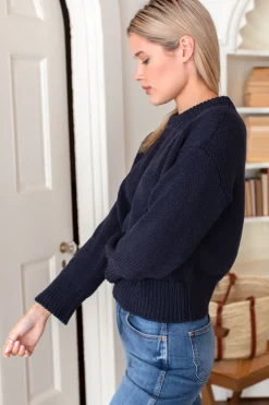 Best Cozy Organic Cotton Sweater Navy Organic Tops