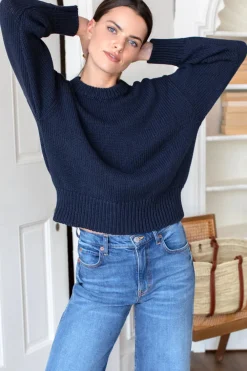 Best Cozy Organic Cotton Sweater Navy Organic Tops
