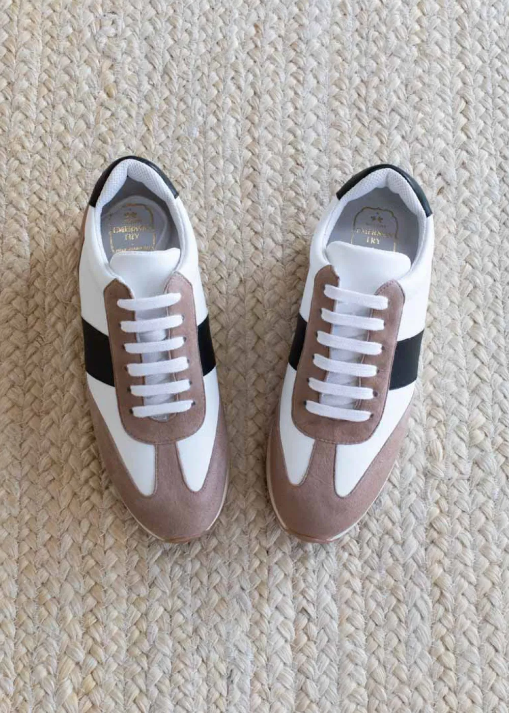 Outlet Daily Trainers Taupe Suede Black Ivory Leather Shoes