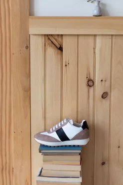 Outlet Daily Trainers Taupe Suede Black Ivory Leather Shoes