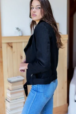 Online Emerson Fry Irving Moto Jacket - Black Linen Outerwear