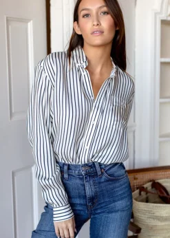 Discount Emerson Fry Ryan Shirt in Ivory Stripe Silk Tops