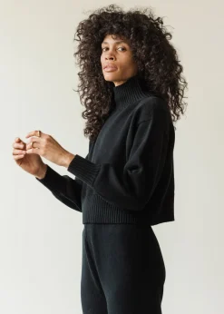 Clearance First Rite Cotton Crop Knit Black Tops