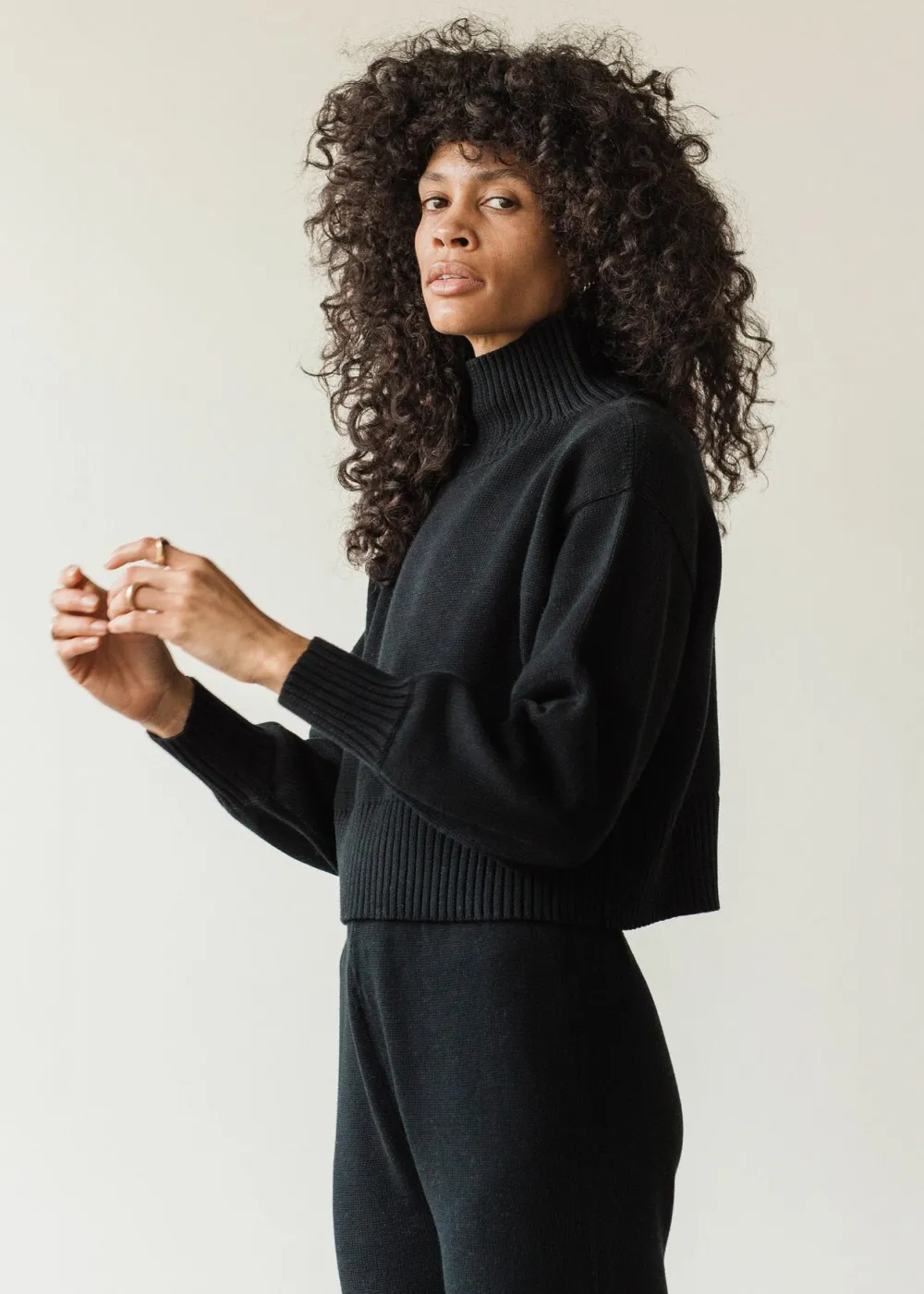 Clearance First Rite Cotton Crop Knit Black Tops