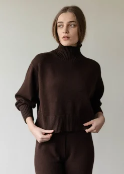 Fashion First Rite Cotton Crop Knit Walnut Tops