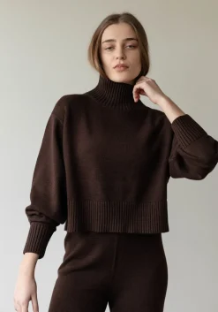 Fashion First Rite Cotton Crop Knit Walnut Tops