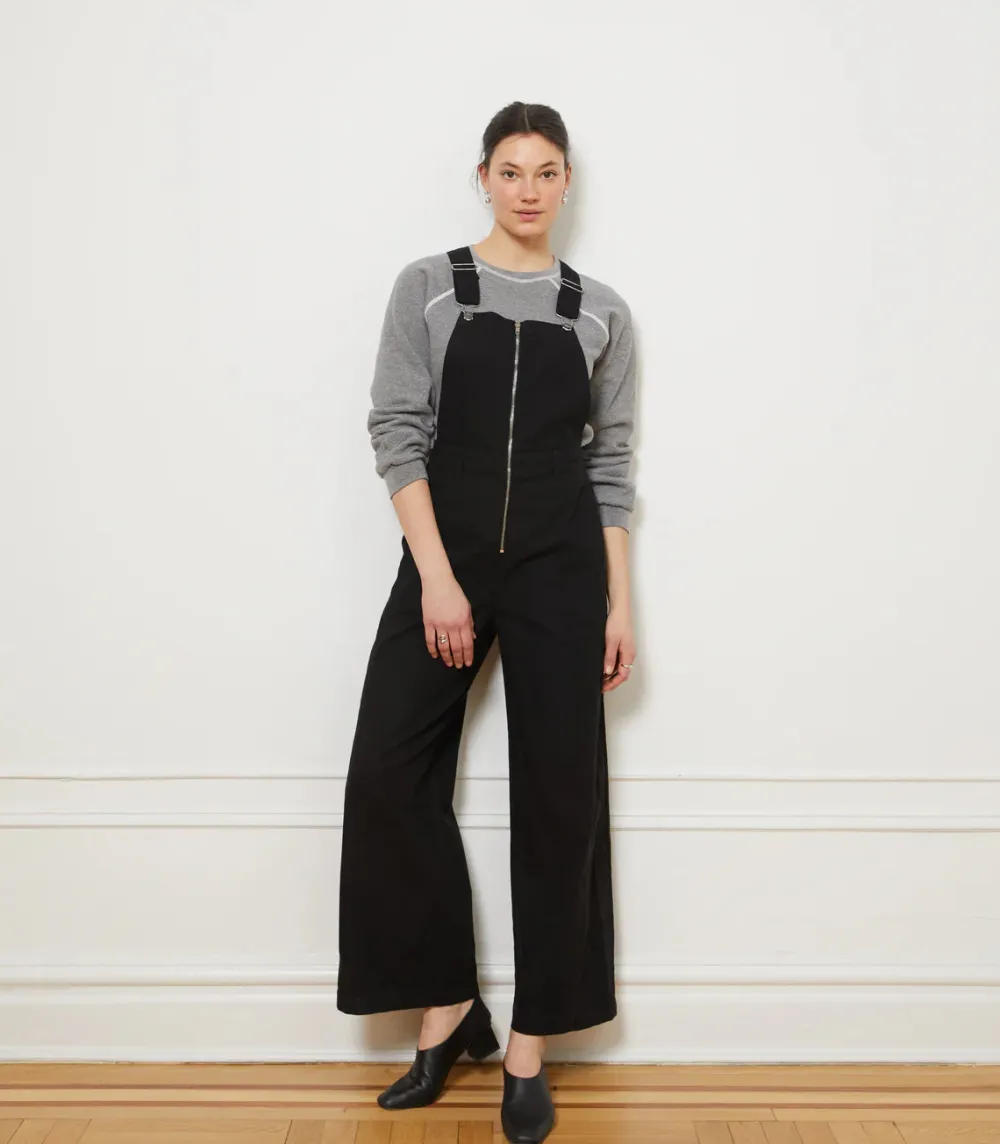 Hot Loup Madelyn Zip Front Overalls in Black Bottoms