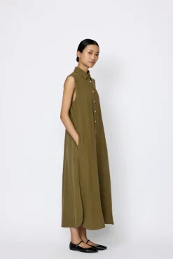 Hot LTL Sleeveless Shirt Dress in Olive Branch Dresses