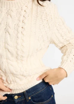 Outlet Mille Rory Ivory Cableknit Crew Sweater Cotton Tops