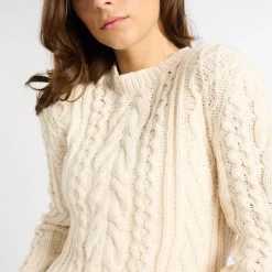 Outlet Mille Rory Ivory Cableknit Crew Sweater Cotton Tops