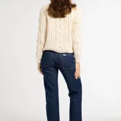Outlet Mille Rory Ivory Cableknit Crew Sweater Cotton Tops