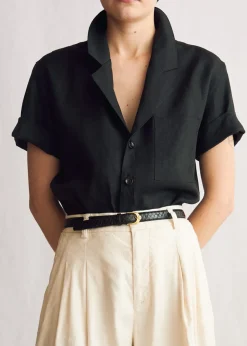 Sale Naomi Nomi Studio Shirt in Black Linen Tops