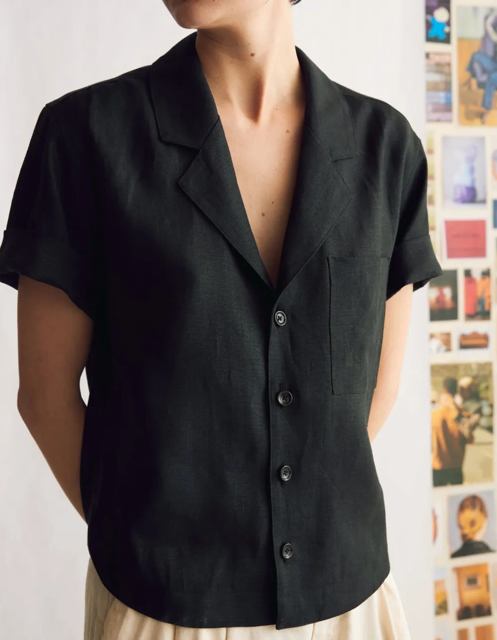 Sale Naomi Nomi Studio Shirt in Black Linen Tops