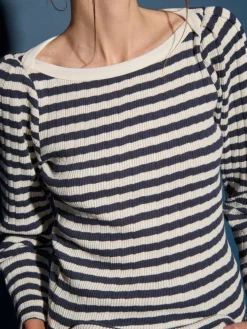 Best Nation LTD Amelie Envelope Neck Top in Pointelle Stripe Tops