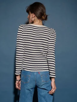 Best Nation LTD Amelie Envelope Neck Top in Pointelle Stripe Tops