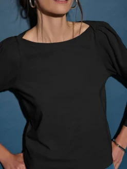 Fashion Nation LTD Amelie Envelope Neck Top in Jet Black Tops