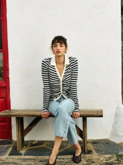 Online Nation LTD Ami Henley Pointelle Stripe Tops