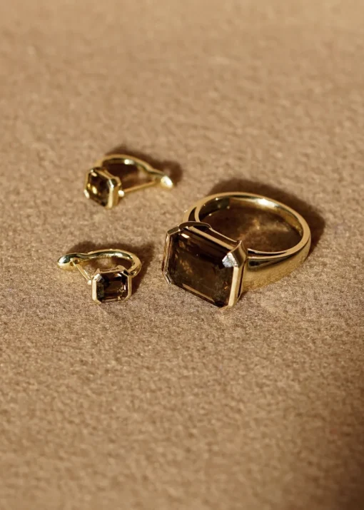Best Otiumberg Smokey Quartz Domino Ring in 9kt Solid Gold Handmade Jewelry