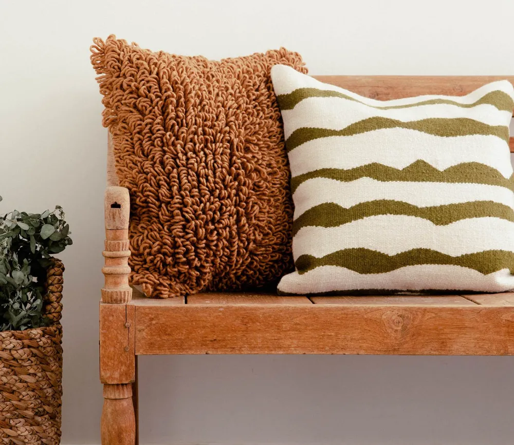 Hot Paso Throw Pillow in Natural/Moss Handmade Beauty | Wellness