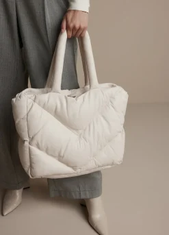 Best Summum Quilted Leather Puffy Shoulder Bag Cream Accessories