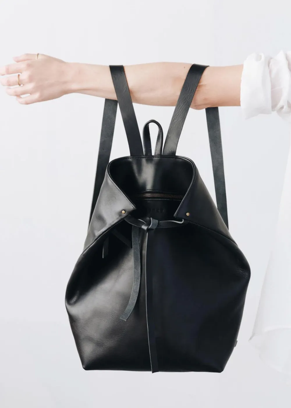 Fashion The Folded Leather Backpack Black Accessories