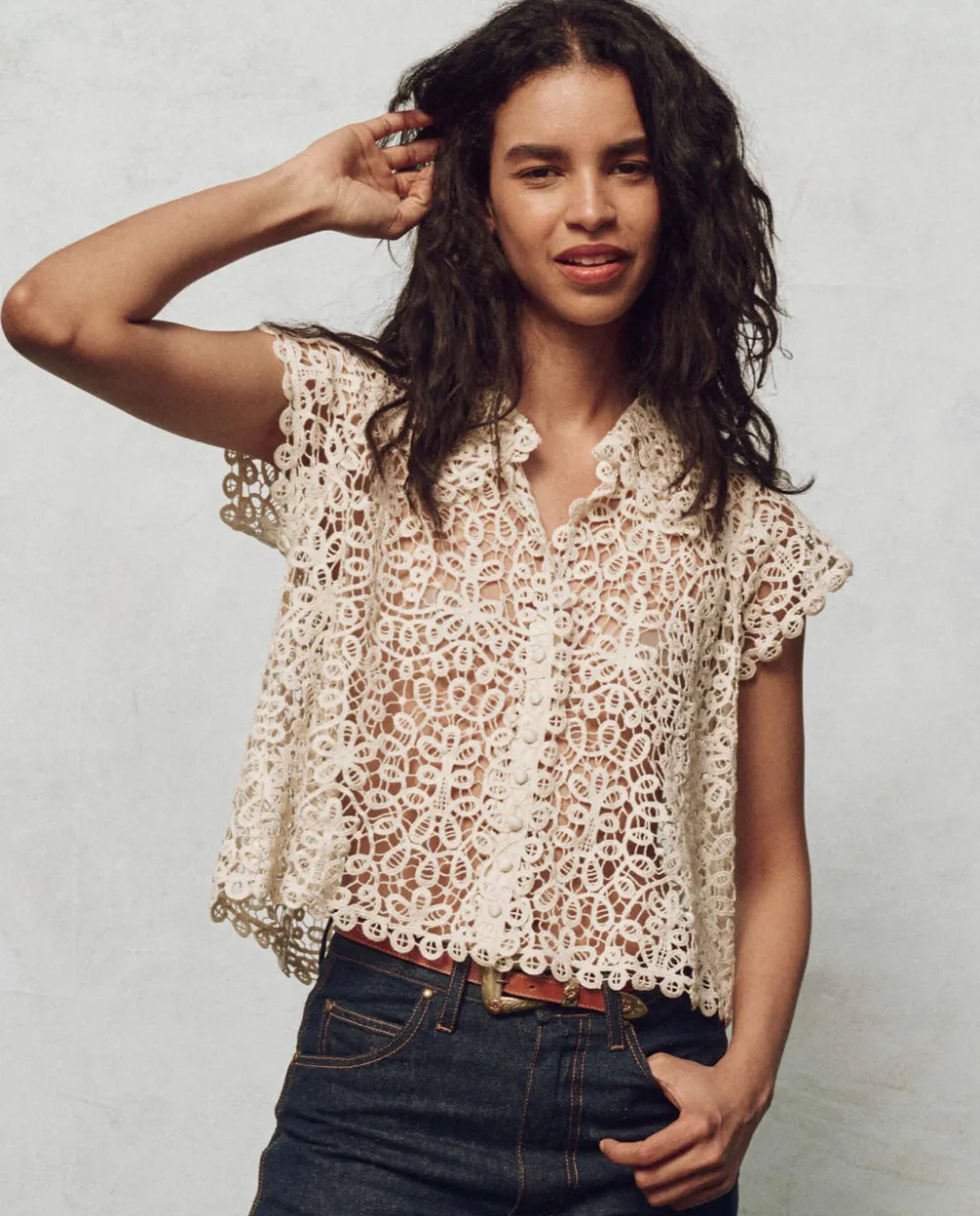 Fashion The Great Lattice Top in Cream Tops