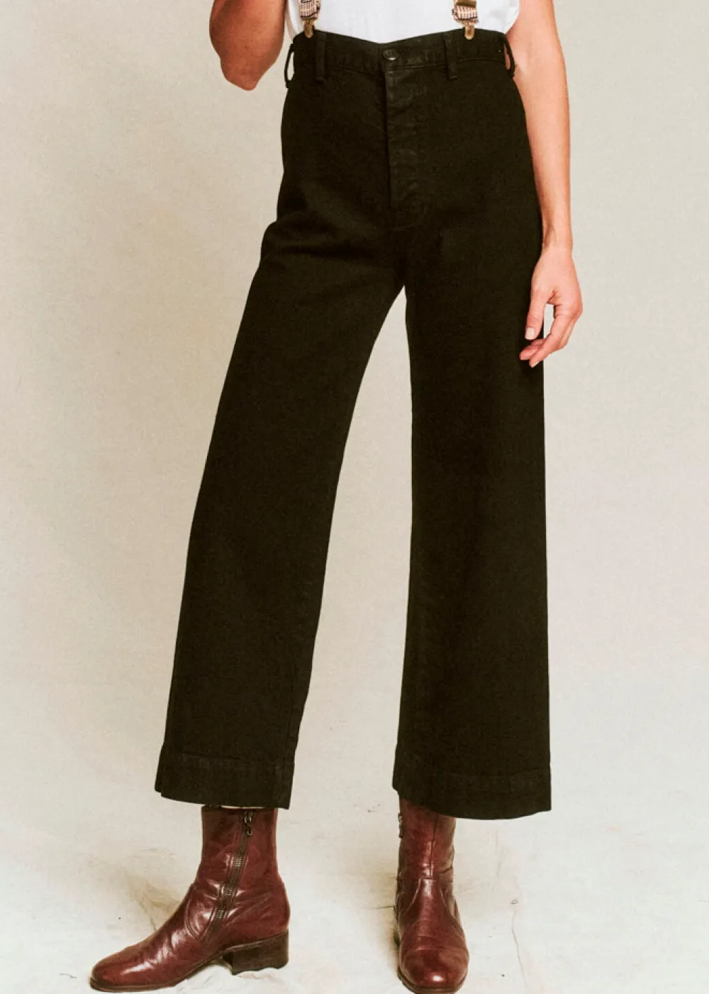 Outlet The Great Seafair Wide Leg Jeans Denim in Stone + Black Bottoms