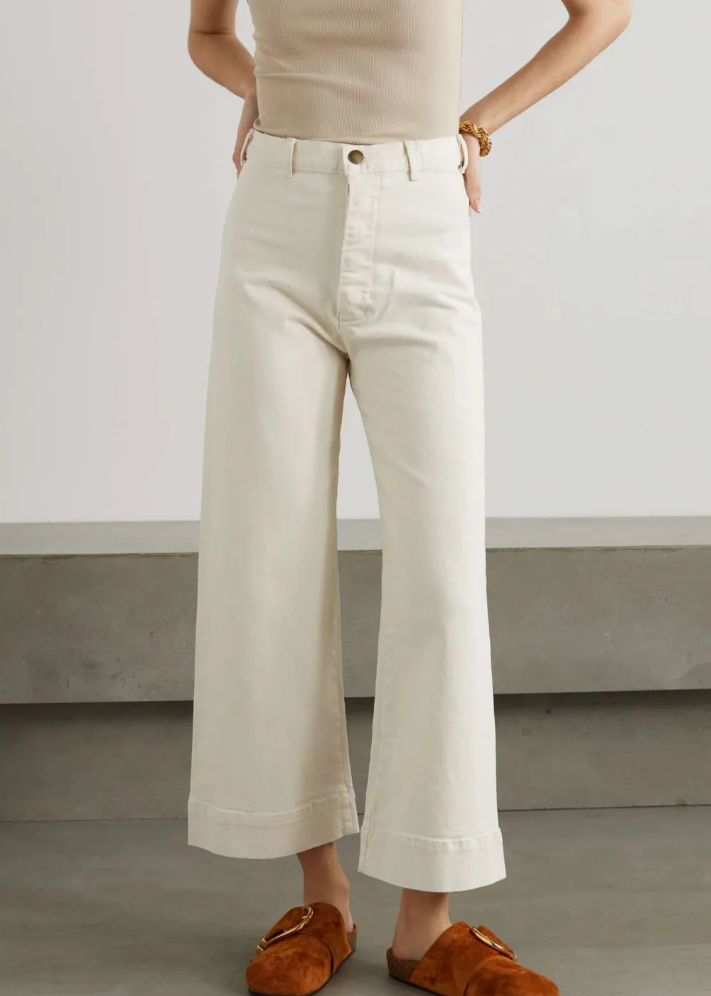 Outlet The Great Seafair Wide Leg Jeans Denim in Stone + Black Bottoms