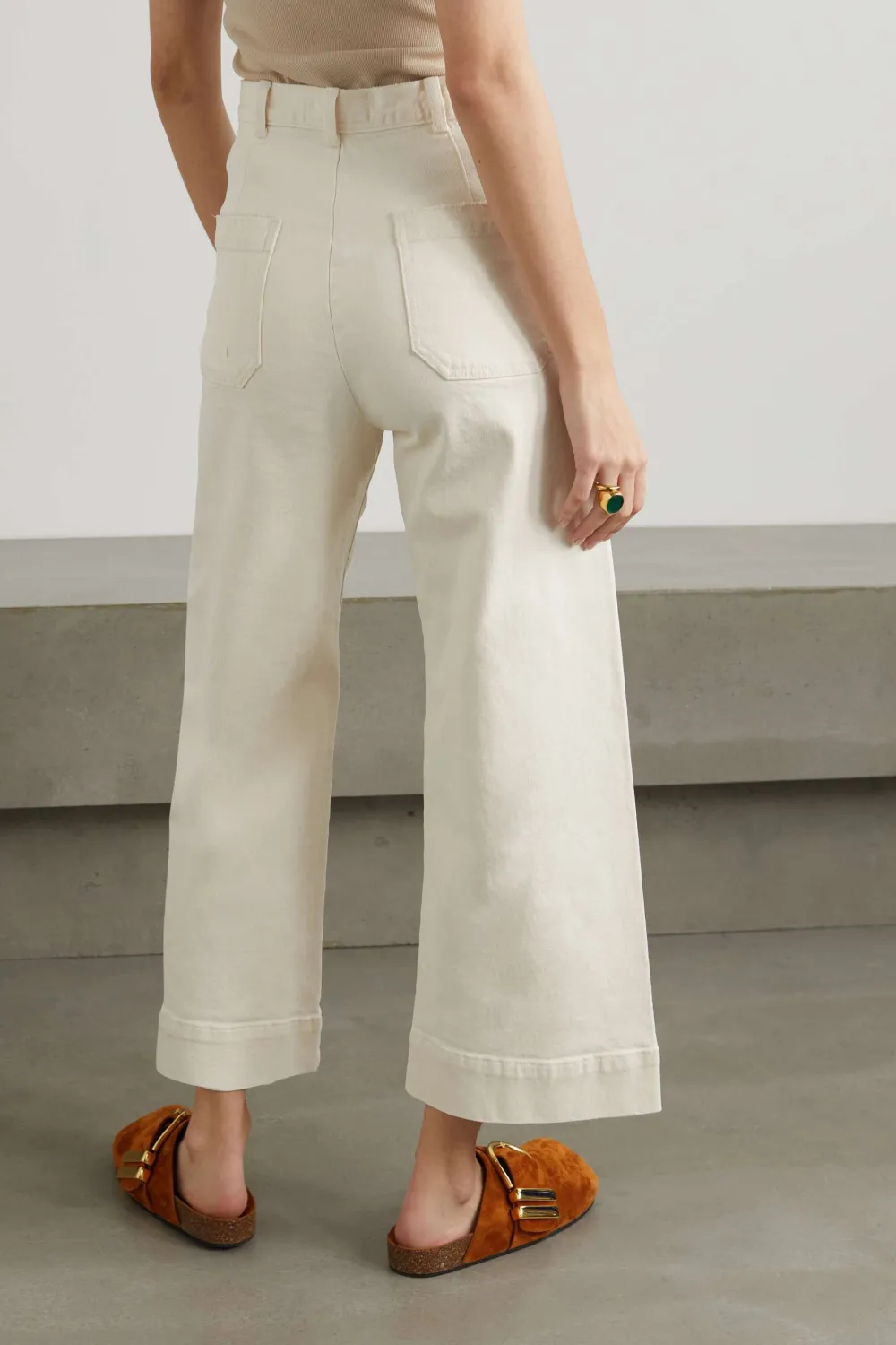 Outlet The Great Seafair Wide Leg Jeans Denim in Stone + Black Bottoms