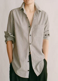 Outlet The New Oxford in Black Stripe Cotton Tops