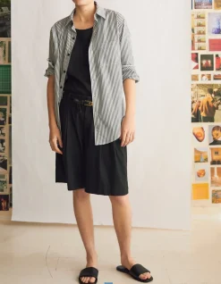 Outlet The New Oxford in Black Stripe Cotton Tops