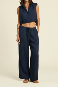 Outlet Trovata Vera Pants in Navy Linen Bottoms