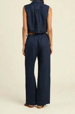 Outlet Trovata Vera Pants in Navy Linen Bottoms