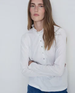 Online Yerse Cotton Ruffle T-Shirt in White Tops